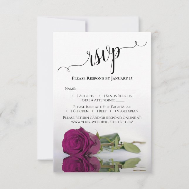 Cartons Réponse Beau Reflet Magenta Rose Mariage élégant (Devant)