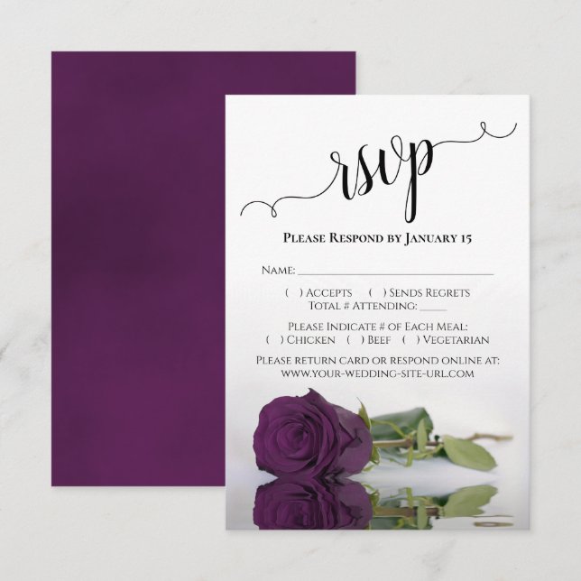 Cartons Réponse Beau reflet Plum violet Rose Mariage (Devant / Derrière)