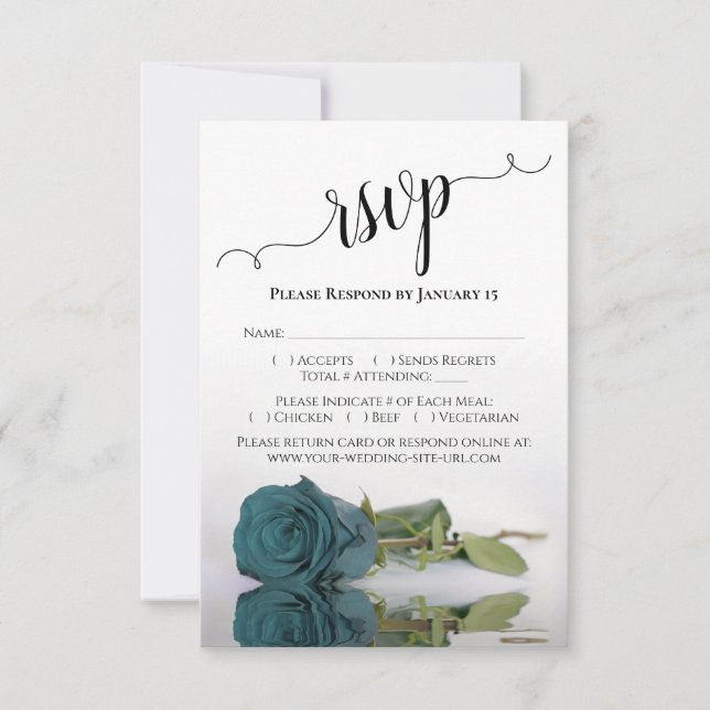 Cartons Réponse Beau Reflet Rose Turquoise Élégant Mariage (Devant)