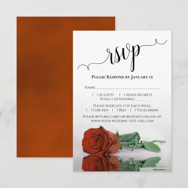 Cartons Réponse Beau reflet rouille Orange Rose Mariage (Devant / Derrière)