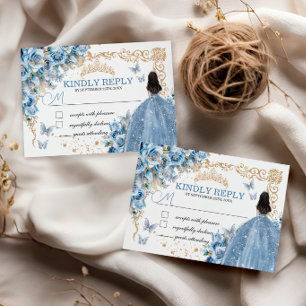 Cartons Réponse Bébé Bleu Or Quinceañera Princesse Papillon