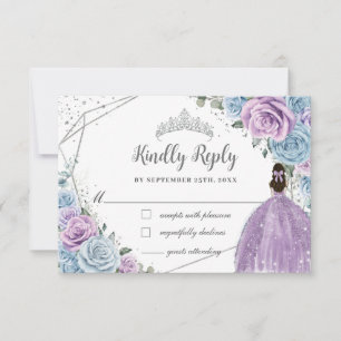 Cartons Réponse Bébé Bleu pourpre Lilac Floral Argent Quinceañera