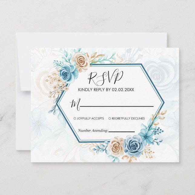 Cartons Réponse Beige blue Elegant Floral Wedding (Devant)