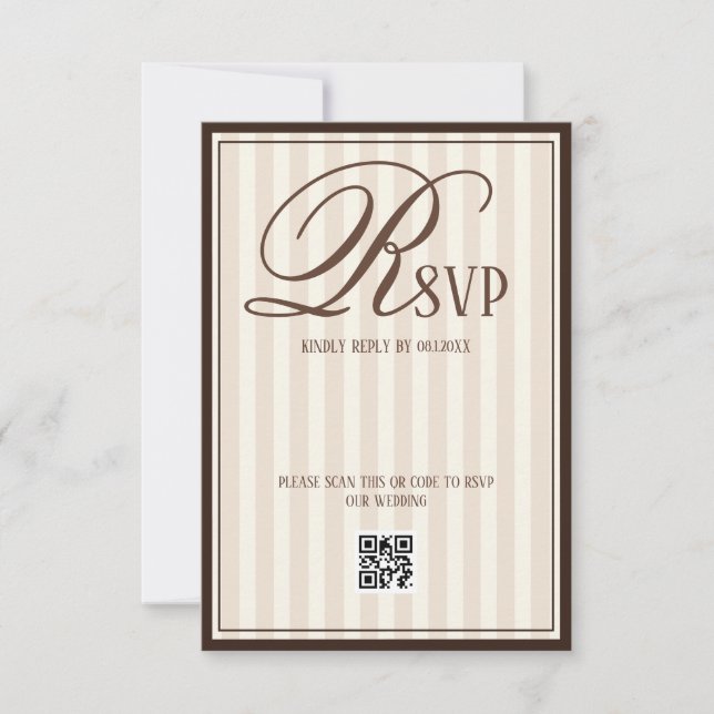 Cartons Réponse Beige Ivory Striped Luxury Wedding (Devant)