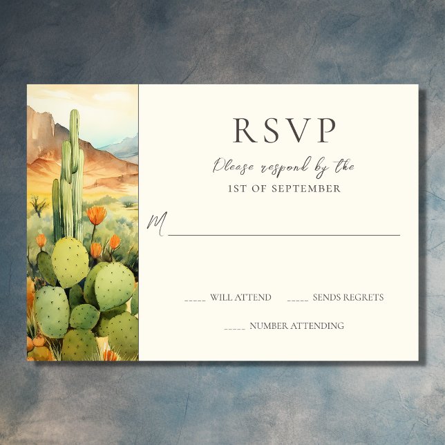 Cartons Réponse Belle aquarelle Desert Cactus Mariage (Front - Beautiful Desert Cactus Southwestern Wedding RSVP Card)