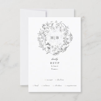 Cartons Réponse Belle Floral Monogramme Sketched Wreath 4 option