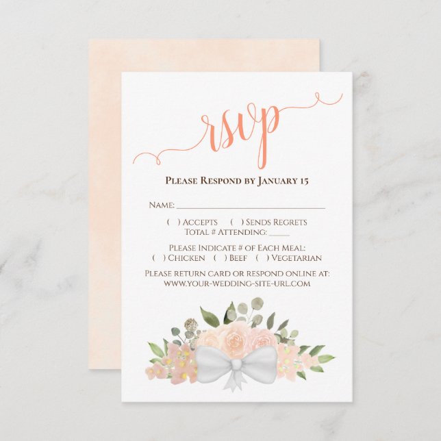 Cartons Réponse Belle Pêche de Corail Aquarelle Rose Mariage (Devant / Derrière)