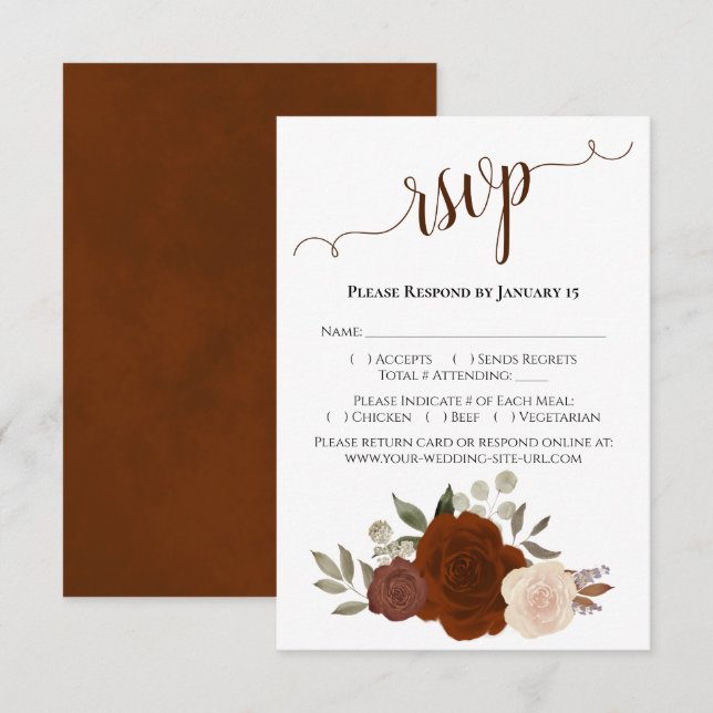 Cartons Réponse Belle rouille Orange Aquarelle Rose Mariage (Devant / Derrière)