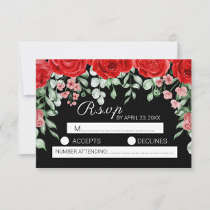 Cartons Réponse Belle touche classique noir & mariage rouge floral