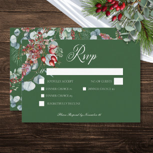 Cartons Réponse Berries de pin d'hiver vert Mariage Eucalyptus