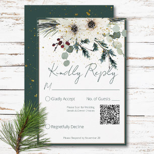 Cartons Réponse Berries Rustiques Winter Floral QR Code Mariage