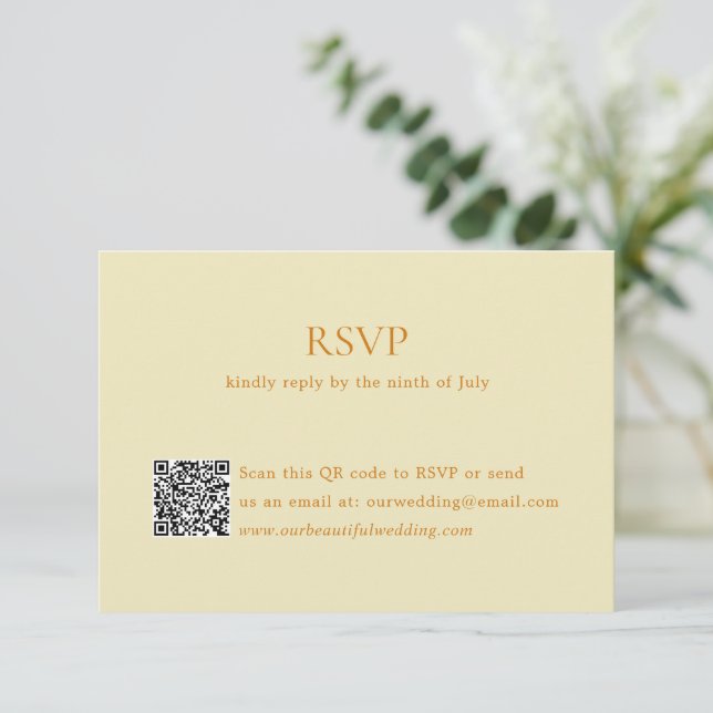 Cartons Réponse Beurre moderne Jaune QR Code élégant Mariage (Debout devant)