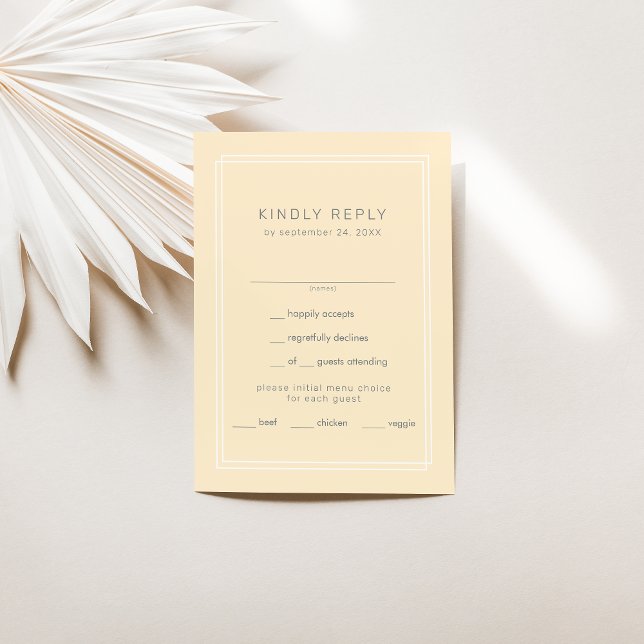 Cartons Réponse Beurre neutre simple Mariage jaune (AVERY Simple Neutral Butter Yellow Wedding RSVP Card)