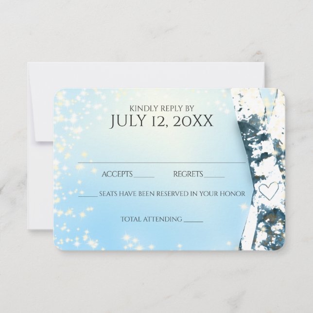 Cartons Réponse Birch Trees et Sparkle Sky Blue Mariage (Devant)