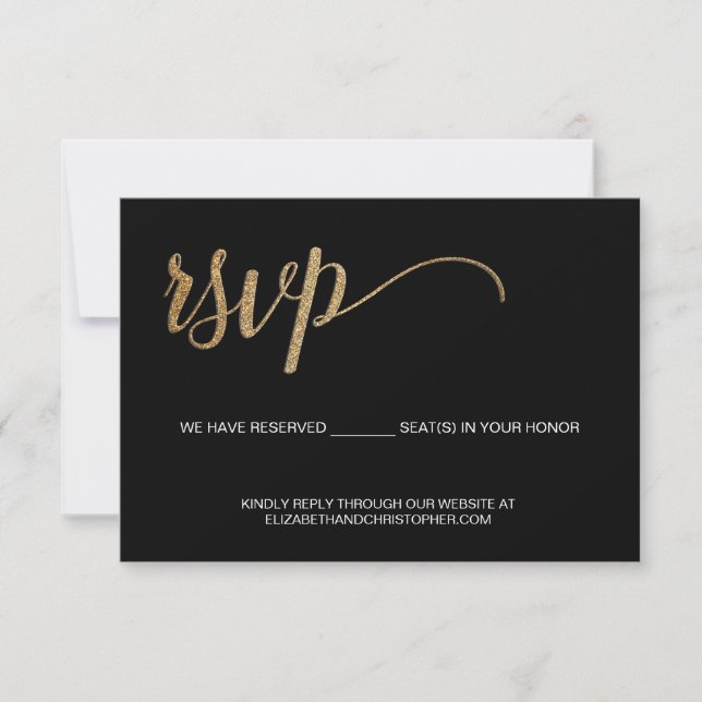 Cartons Réponse Black and Faux gold script QR code wedding website (Devant)