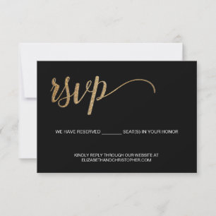 Cartons Réponse Black and Faux gold script QR code wedding website