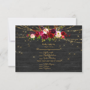 Cartons Réponse Black Barboard String Lights Roses bordeaux