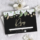 Cartons Réponse Black Bat Mitzvah Gold Script Floral Watercolor<br><div class="desc">Be proud, rejoice and celebrate this milestone of your favorite Bat Mitzvah with this sophisticated, personalized RSVP insert card for your event! A chic, stunning, white and gold glitter floral watercolor with faux gold foil script typography and white san serif type overlays a dramatic black background. Additional watercolor flowers and...</div>