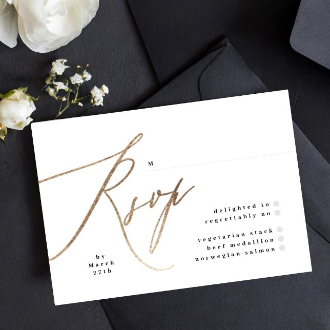 Cartons Réponse Black Elegant Simple Gold Wedding (Créateur téléchargé)