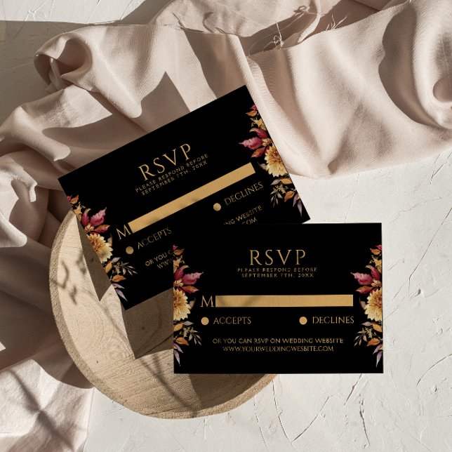 Cartons Réponse Black Fall Terracotta Floral Boho Chic Mariage (Créateur téléchargé)