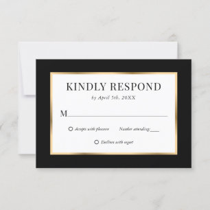 Cartons Réponse Black Gold Frame Elegant Mariage moderne