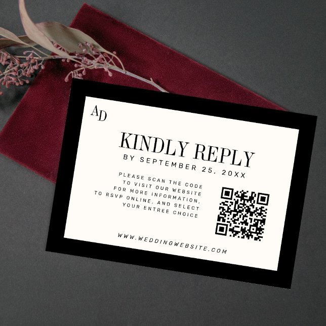 Cartons Réponse Black ivory modern old money wedding website QR (Créateur téléchargé)