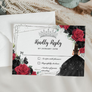 Cartons Réponse Black Red Floral Argent Princesse Gown Quinceañera