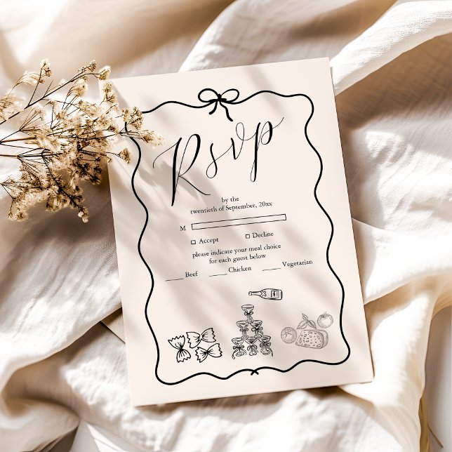 Cartons Réponse Black Wavy Whimsical Italien Mariage de doodle (Créateur téléchargé)
