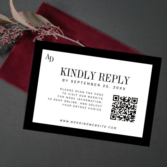 Cartons Réponse Black white modern old money wedding website QR (Créateur téléchargé)