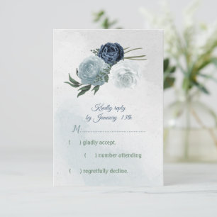 Cartons Réponse blanc & bleu mariage fleuri