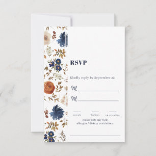 Cartons Réponse Blanc bleu rouille Pays Français Floral Mariage