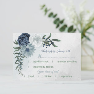 Cartons Réponse blanc & bleu vert fleuri choix de repas mariage