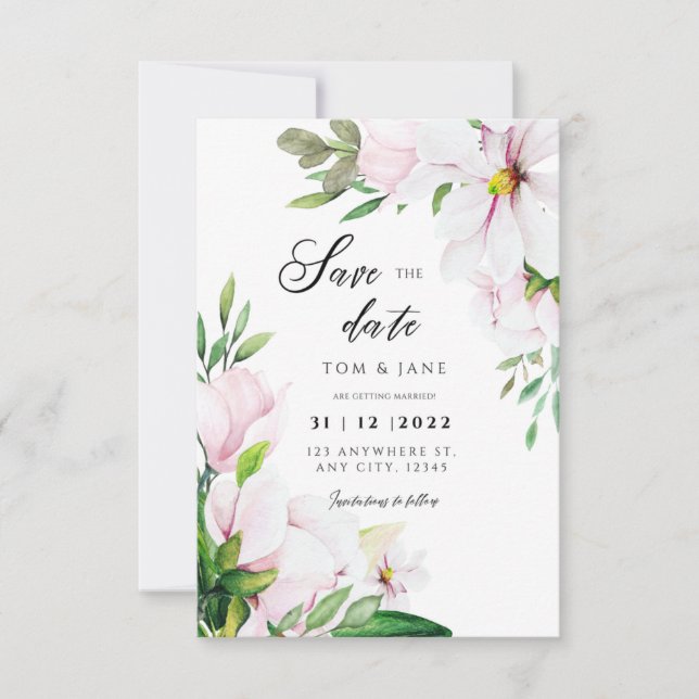 Cartons Réponse Blanc Blush Vert Style Floral Magnolia (Devant)