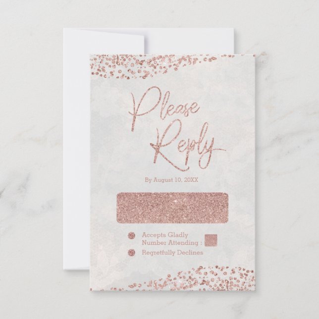 Cartons Réponse Blanc ivoire & Rose Gold Glam Mariage Répondre RSV (Devant)