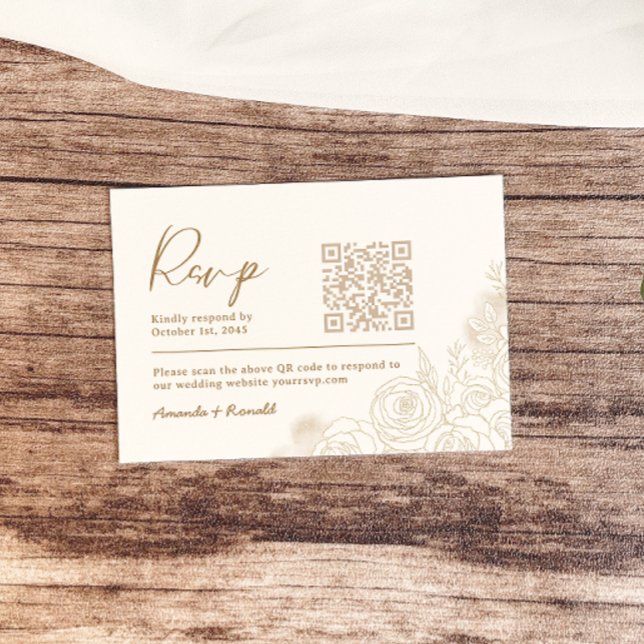 Cartons Réponse Blanc Or Élégante Fleurie Mariage (Créateur téléchargé)