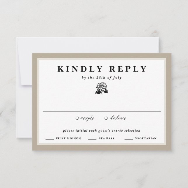 Cartons Réponse Blanc Zinnia Flower Taupe & Ivory Floral Mariage (Devant)