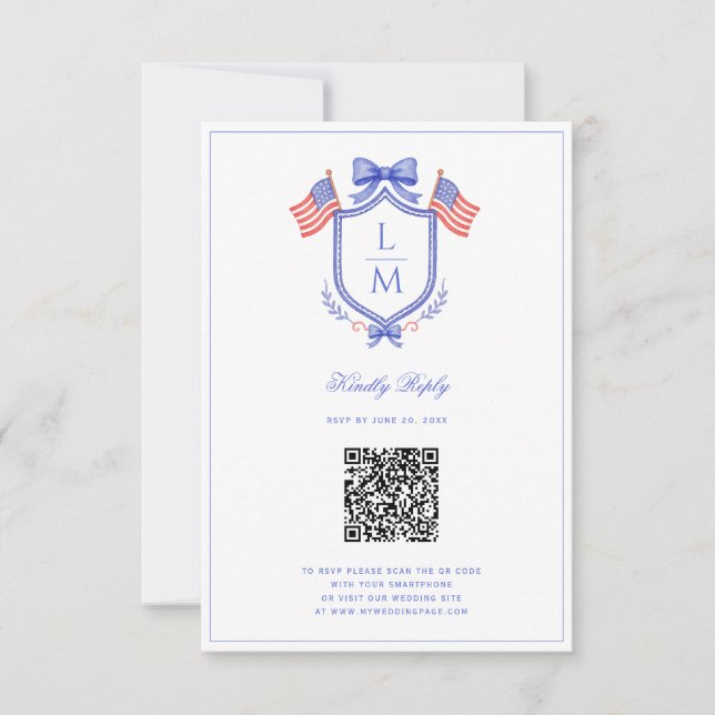 Cartons Réponse Blason de drapeau patriotique | Mariage monogramme (Devant)