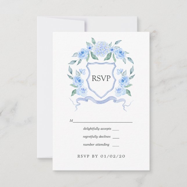Cartons Réponse Blason de monogramme floral pour mariage (Devant)
