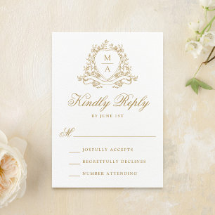 Cartons Réponse Blason Floral Doré Élégant Monogramme de Mariage