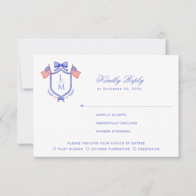 Cartons Réponse Blason Patriotique avec Drapeaux| Monogramme Maria (Devant)