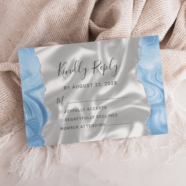 Cartons Réponse Bleu Bébé Argent Agate Soie Mariage (Créateur téléchargé)