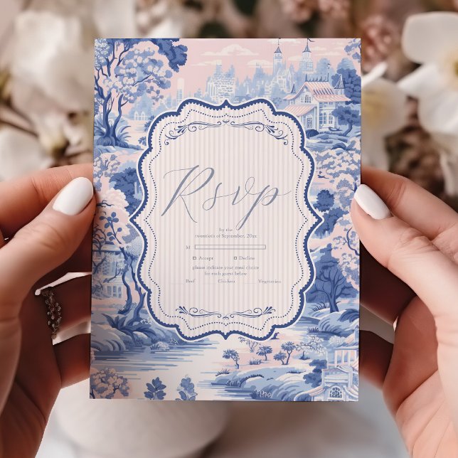Cartons Réponse Bleu Blanc Chinoiserie Floral Porcelaine Mariage (Créateur téléchargé)