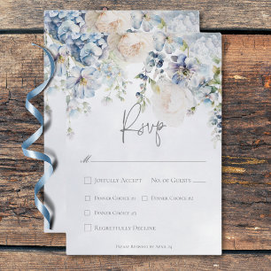 Cartons Réponse Bleu & Blanc Floral Moderne Dîner Mariage