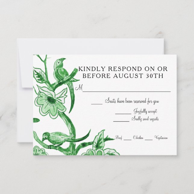 Cartons Réponse Bleu Chinoiserie Fleur d'Asie Aquarelle (Devant)