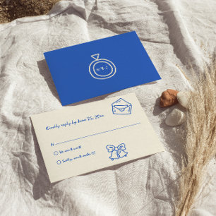 Cartons Réponse Bleu clair Vintage Mariage unique manuscrit