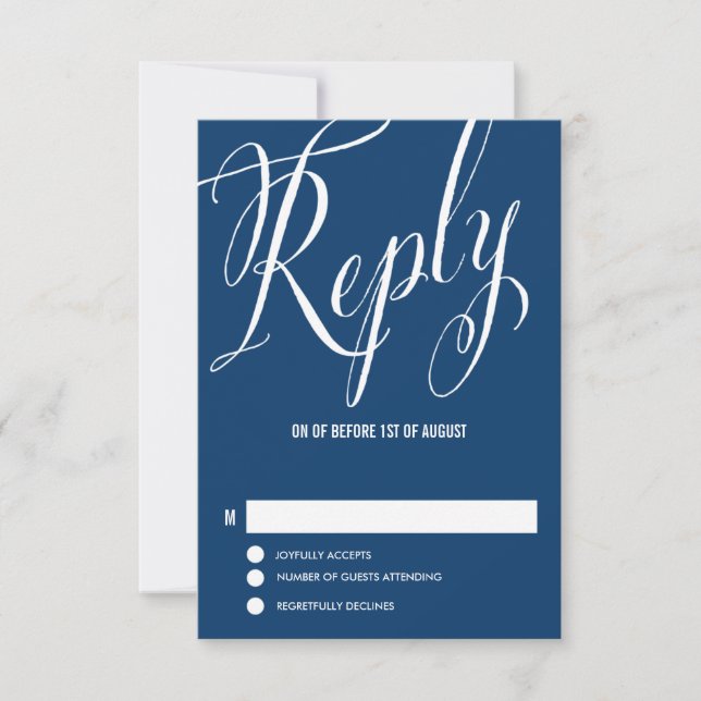 Cartons Réponse Bleu de la Marine M. & Mme Elegant Script Wedding  (Devant)