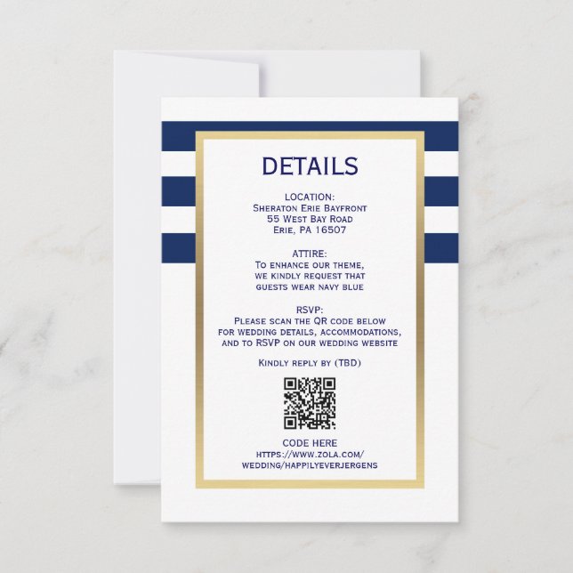 Cartons Réponse Bleu de marine Bleu Blancs Mariage QR CODE (Devant)