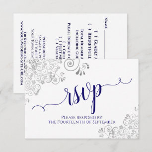 Cartons Réponse Bleu de marine sur blanc Élégant Mariage de callig