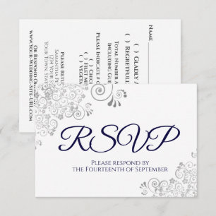 Cartons Réponse Bleu de marine sur blanc Elegant Mariage de dentel