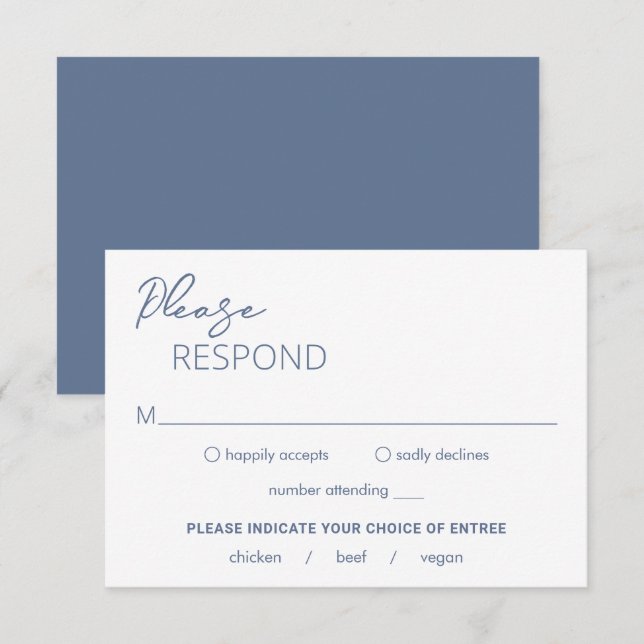 Cartons Réponse Bleu Duché Minimal Mariage moderne (Devant / Derrière)